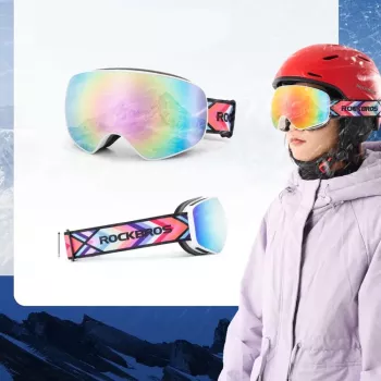 ROCKBROS SP284 Kids Ski Goggles - Matte White Frame, Grey PC Lens with Pink Cherry Blossom Mirror