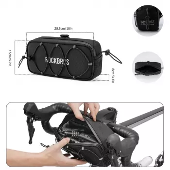 Geantă de ghidon impermeabilă pentru bicicletă Rockbros TL001 Road to Sky 1,9L – neagră
