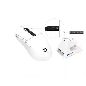 Mouse gaming wireless AQIRYS Zephyr, 2,4 GHz + Bluetooth, 26000 DPI, alb