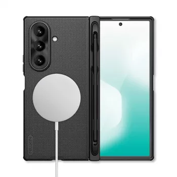 Husă magnetică Nillkin Super Frosted Shield Fold pentru Samsung Galaxy Z Fold 7, compatibilă MagSafe, cu suport pentru S Pen, neagră