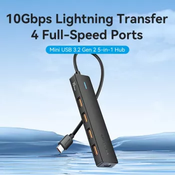 Hub VENTION USB-C la USB 3.2 Gen 2 cu 100W PD, 0,15m, Negru