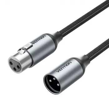 Cablu microfon XLR VENTION BKHHI 3 m negru împletit din nailon cu conectori din aluminiu