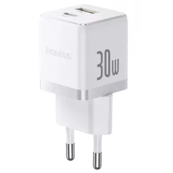 Încărcător de perete Baseus Palm 30W USB-C USB-A alb cu ștecher EU
