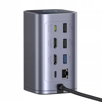 Hub USB-C Baseus Air Spacemate 12-in-1, 2x HDMI 4K@60Hz, 2x USB-C 10Gbps, 2x USB-A 5Gbps, 2x USB-A 480Mbps, RJ45, SD/microSD, USB-C PD, gri