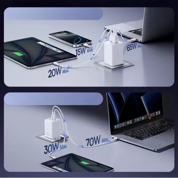 Încărcător Baseus EnerFill FE11 2 x USB-C / USB-A 100W - alb