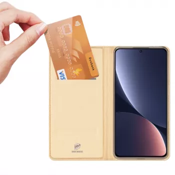 Dux Ducis Skin Pro Flip Case for Xiaomi 13, Wallet with Card Slot and Kickstand, Gold