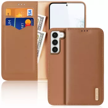 Husă portofel Dux Ducis Hivo pentru Samsung Galaxy S23+ cu blocare RFID, suport, Maro
