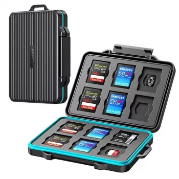 Cutie de depozitare pentru carduri de memorie ORICO PHCD-3-BK-BP pentru 12 carduri SD și 12 MicroSD, neagră