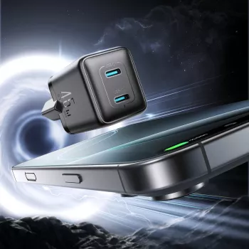 Joyroom JR-TCG17 Încărcător de perete 45W 2x USB-C GaN Ștecher EU Negru