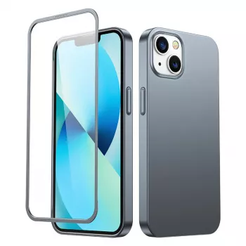 Husă 360 Full Joyroom pentru iPhone 13, capac față și spate + protecție de ecran din sticlă securizată, Tarnish Grey (JR-BP927)