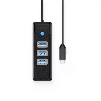 Hub USB 3.0 ORICO PW3UR25-C3 cu 4 porturi și adaptor Ethernet 2.5G, cablu 0,5m, negru