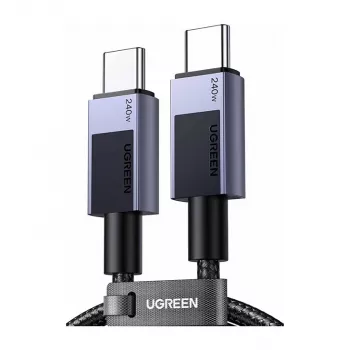 Cablu UGREEN L513 USB-C la USB-C 240W PD3.1 480Mbps, nailon împletit, carcasă din aluminiu, organizator de cablu integrat, 1m gri (45067)
