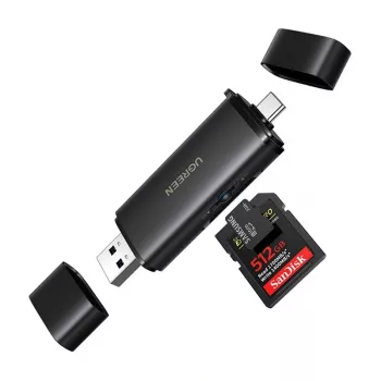 Cititor de carduri UGREEN 2 în 1 USB-C / USB-A SD 4.0 UHS-II negru