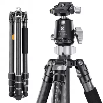 K&F Concept X284C4 Trepied din fibră de carbon cu cap cu bilă BH-36, 172cm/67.7in, sarcină 16kg/35.3lbs, monopod, 4 secțiuni twist lock, compatibil Arca-Swiss