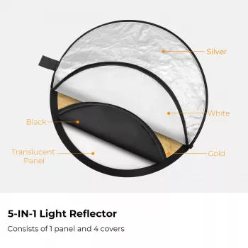 Reflector rotund 5 în 1 K&F Concept 110cm cu difuzor și husă de transport - KF18.0003