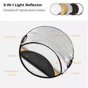 Reflector rotund pentru fotografie 5 în 1 K&F Concept cu mâner 80cm (32