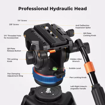 Trepied video profesional K&F Concept cu cap fluid 192cm KF09.147