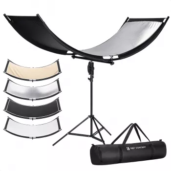 K&F Concept Reflector curbat U-Shape 4 în 1 180x60cm cu stativ de lumină și geantă de transport