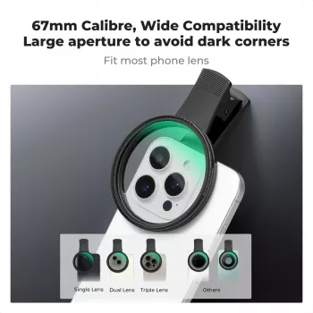 Set de filtre pentru telefon KF Black Diffusion 1/4 + CPL 2 în 1 67 mm clip-on