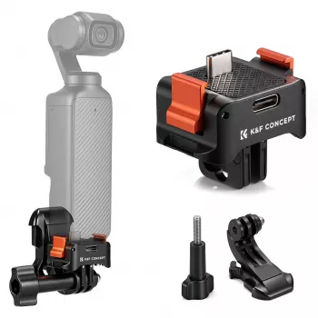 Adaptor cu eliberare rapidă KF cu încărcare USB-C pentru DJI Osmo Pocket 3/4, suport GoPro, filet 1/4 inch, negru