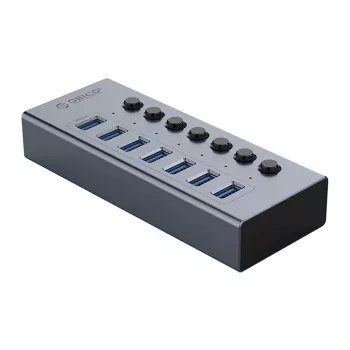 Hub ORICO BT2U3-7AB USB 3.0 cu 7 porturi și întrerupătoare individuale - Gri