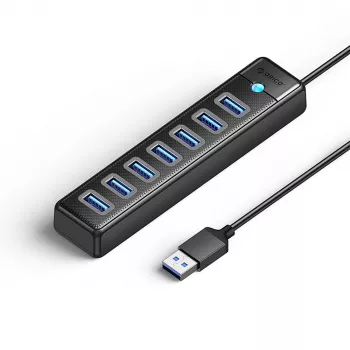 Hub USB 3.0 ORICO PW7U-U3 cu 7 porturi și alimentare USB-C, cablu 1m, negru