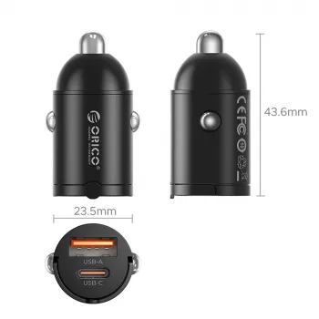 Încărcător auto ORICO MiniRing 30W USB-A + USB-C - negru
