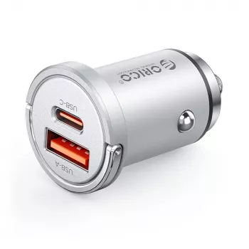 Încărcător auto ORICO MiniRing Pro 45W USB-A + USB-C - argintiu