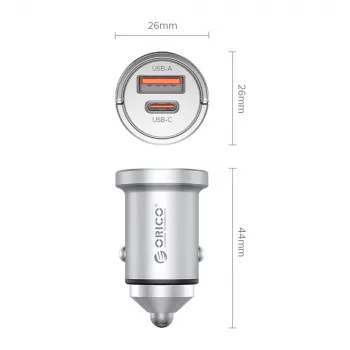 Încărcător auto ORICO MiniRing Pro 45W USB-A + USB-C - argintiu