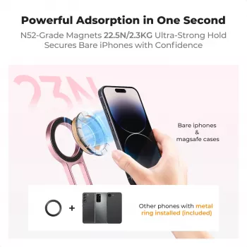KF Suport magnetic 3-în-1 pentru telefon trepied mâner stand de birou pentru iPhone MagSafe roz
