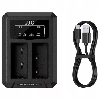 Încărcător dual USB-C JJC pentru 2x baterii Fujifilm NP-W126 / NP-W126S DCH-W126TC