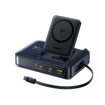 Baseus Nomos NH21 Qi2 160W Stație de încărcare wireless 5-în-1 cu cablu retractabil - negru
