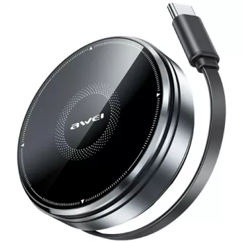 Stație de încărcare wireless 3-în-1 AWEI W27 15W încărcare rapidă cu cablu USB-C negru