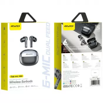 Căști true wireless AWEI T92 ANC Pro cu carcasă de încărcare, negre