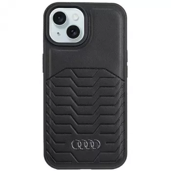 Husă rigidă MagSafe din piele sintetică Audi pentru iPhone 15 Plus / 14 Plus 6,7 inch - neagră