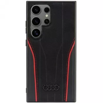 Husă MagSafe Audi din piele naturală pentru Samsung Galaxy S24 Ultra, neagră-roșu, husă rigidă inspirată de R8