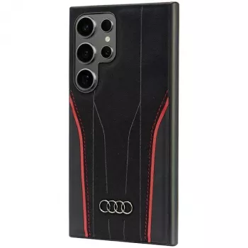Husă MagSafe Audi din piele naturală pentru Samsung Galaxy S24 Ultra, neagră-roșu, husă rigidă inspirată de R8