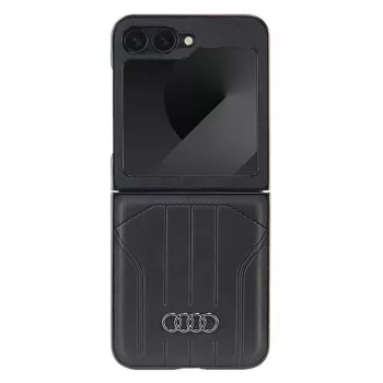 Husă rigidă MagSafe Audi din piele sintetică pentru Samsung Galaxy Z Flip 6, neagră, AU-TPUPCFlip6-Q5/D1-BK