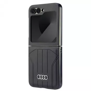 Husă rigidă MagSafe Audi din piele sintetică pentru Samsung Galaxy Z Flip 6, neagră, AU-TPUPCFlip6-Q5/D1-BK
