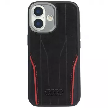 Husă MagSafe Audi R8 din piele naturală pentru iPhone 17, neagră-roșu