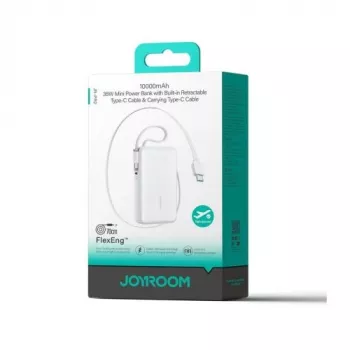 Power bank Joyroom JR-PR2 35W 10000mAh cu cablu USB-C retractabil și cablu Lightning integrat - Alb