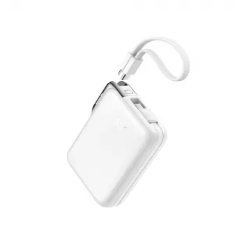 Power bank Joyroom JR-PBF27 Pro 10000mAh 30W cu cablu USB-C integrat și cablu suplimentar bidirecțional USB-C la Lightning - Alb