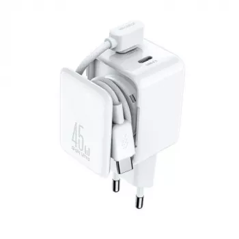 Încărcător de perete Joyroom JR-TCL05 45W GaN cu organizator de cablu - Alb