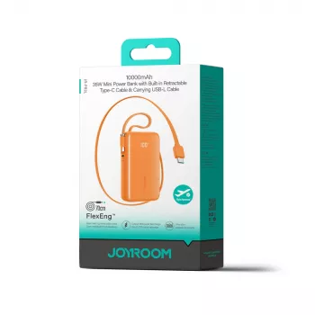 Power bank Joyroom JR-PR2 35W 10000mAh cu cabluri USB-C și Lightning integrate - Portocaliu