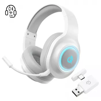 Cască gaming tri-mod QCY Heroad V200 cu sunet surround virtual 7.1, baterie 240h, microfon detașabil - Alb