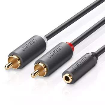 Cablu audio UGREEN AV102 2x RCA (Cinch) la jack 3,5 mm 0,25 m negru