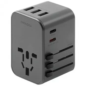Încărcător USB ENERGEA Travelworld 35.5W 3A2C cu ștechere US/EU/UK/AU, gunmetal