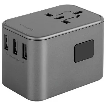 Încărcător USB ENERGEA Travelworld 35.5W 3A2C cu ștechere US/EU/UK/AU, gunmetal