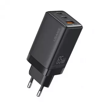 Încărcător de perete USAMS Sandru Series 65W GaN 2xUSB-C 1xUSB-A PD3.0 QC3.0 încărcare rapidă negru CC180TC01