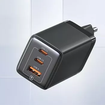 Încărcător de perete USAMS Sandru Series 65W GaN 2xUSB-C 1xUSB-A PD3.0 QC3.0 încărcare rapidă negru CC180TC01
